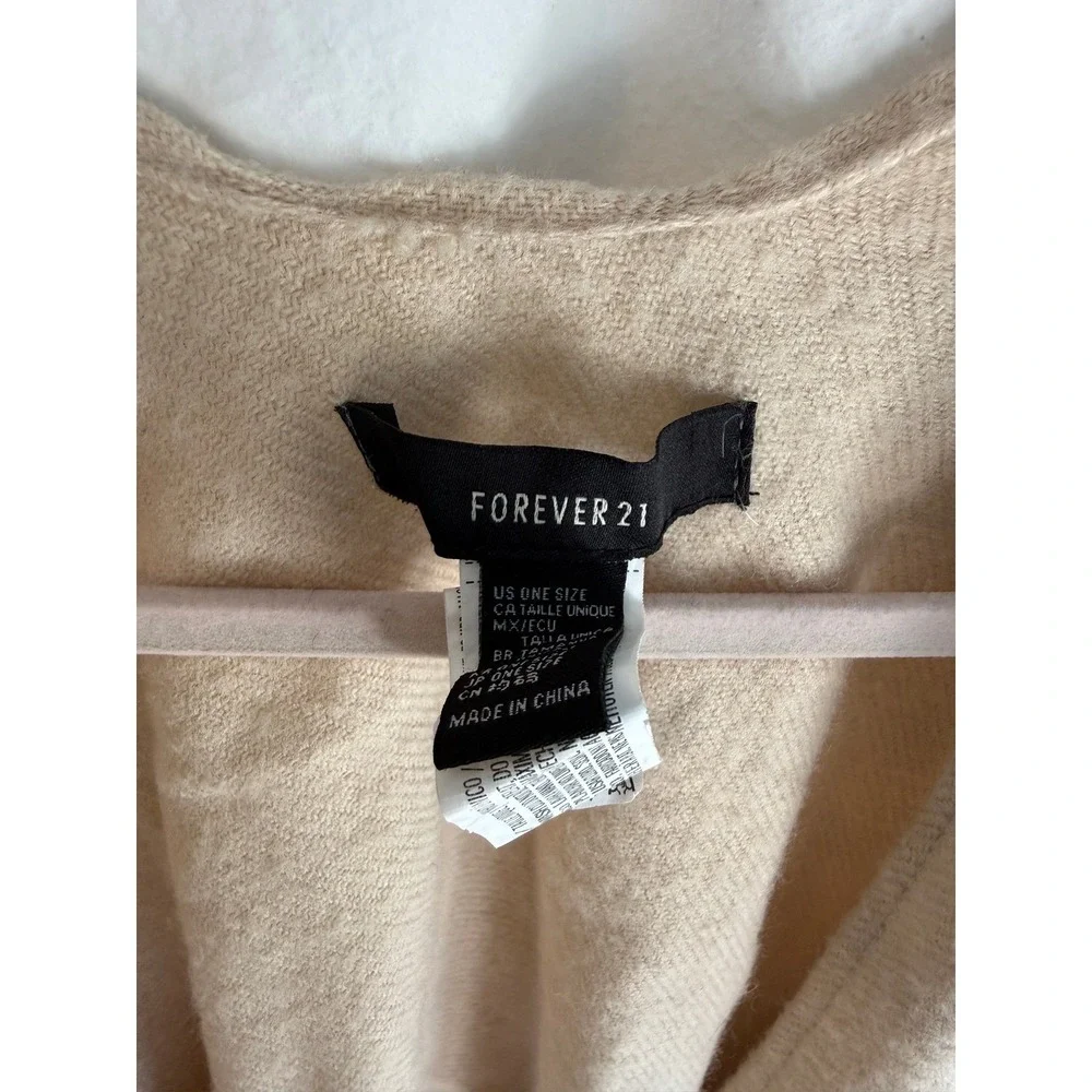 Forever 21 Womens One Size Beige Striped‎ Fringe Open Front Poncho Shawl Wrap